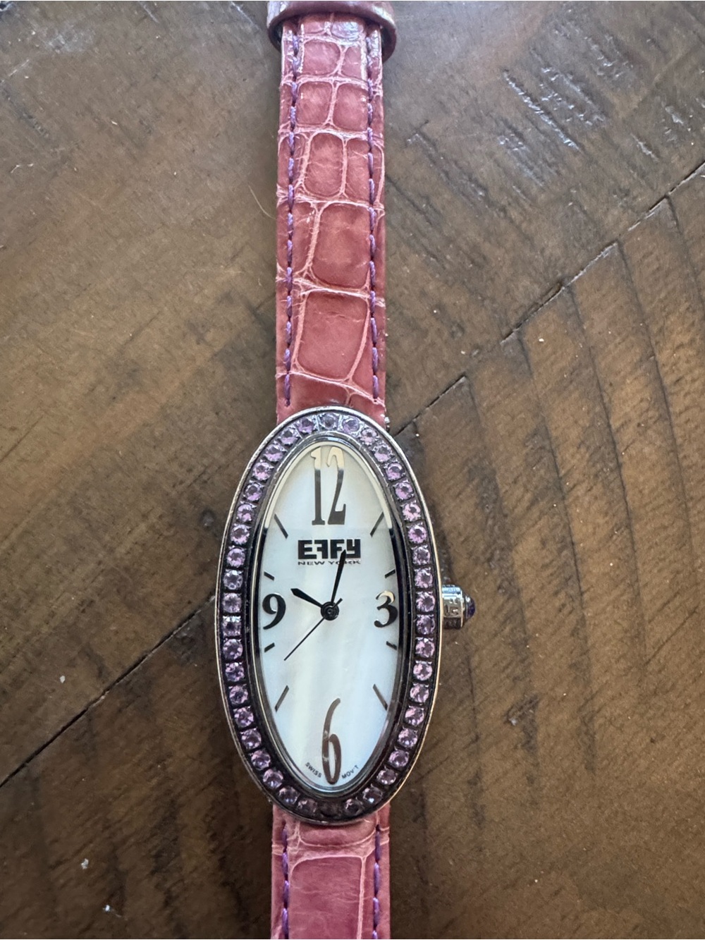 Effy Pink Alligator Strap Oval pink sapphire Bezel Women’s Watch